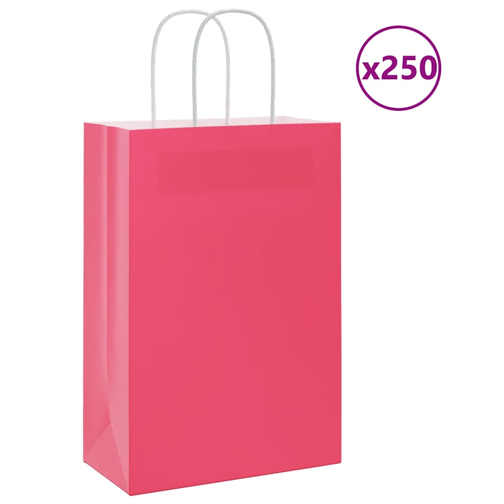 VidaXL Papiertüten 250 Stück mit Griffen 21x11x31 cm rosa