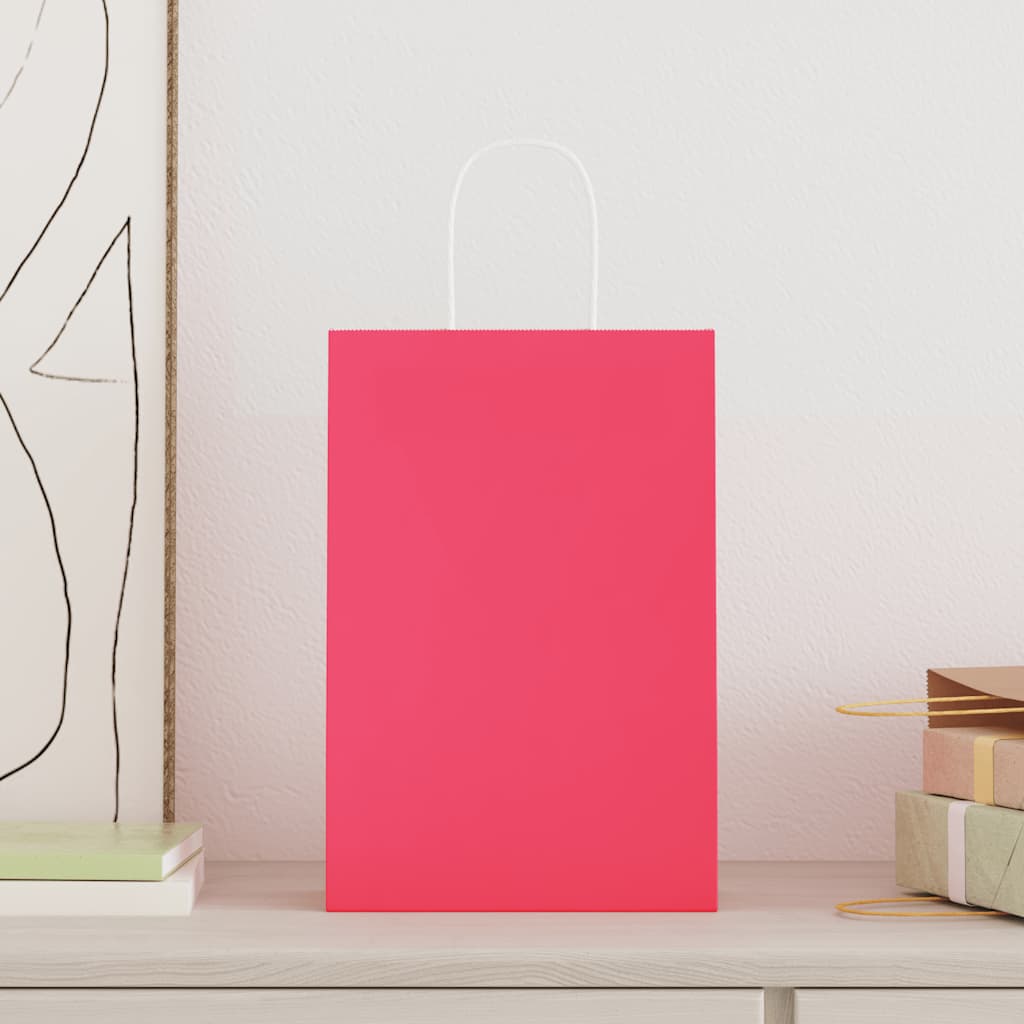 VidaXL Papiertüten 250 Stück mit Griffen 21x11x31 cm rosa