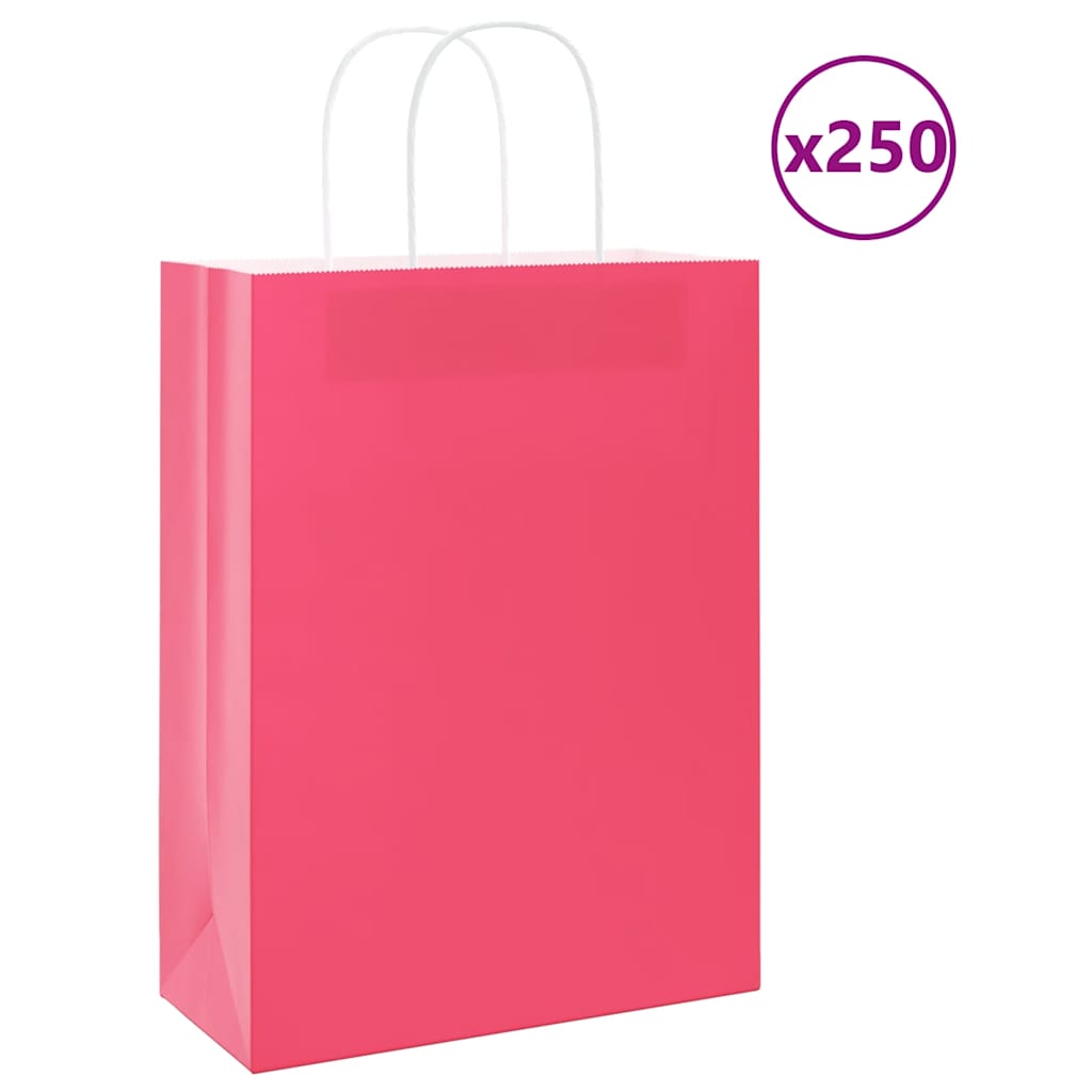 VidaXL Papiertüten 250 Stück mit Griffen 26x12x35 cm rosa