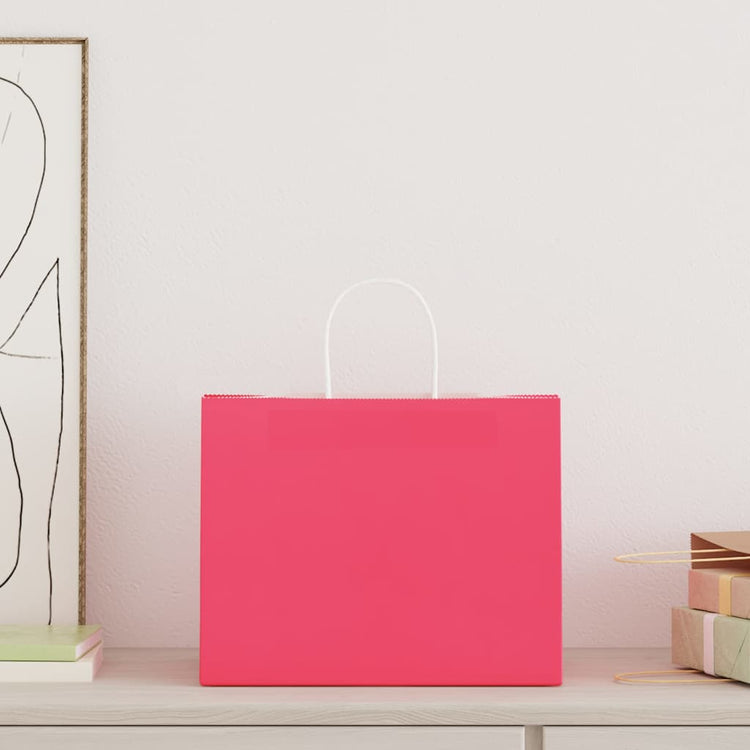 VidaXL Papiertüten 250 Stück mit Griffen 32x22x24 cm rosa