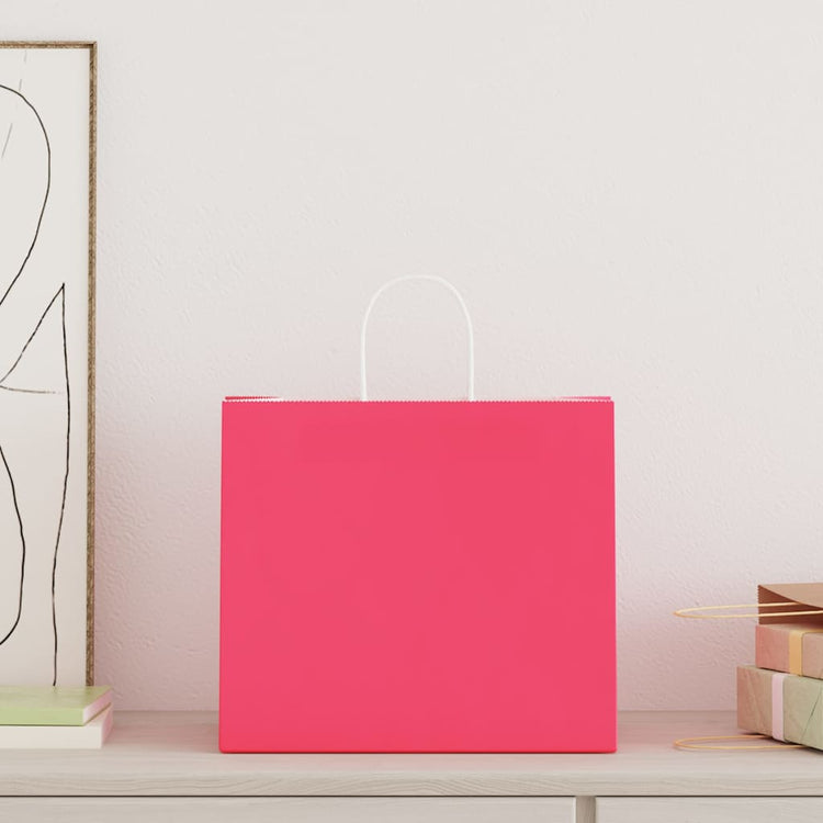 VidaXL Papiertüten 250 Stück mit Griffen 32x22x28 cm rosa
