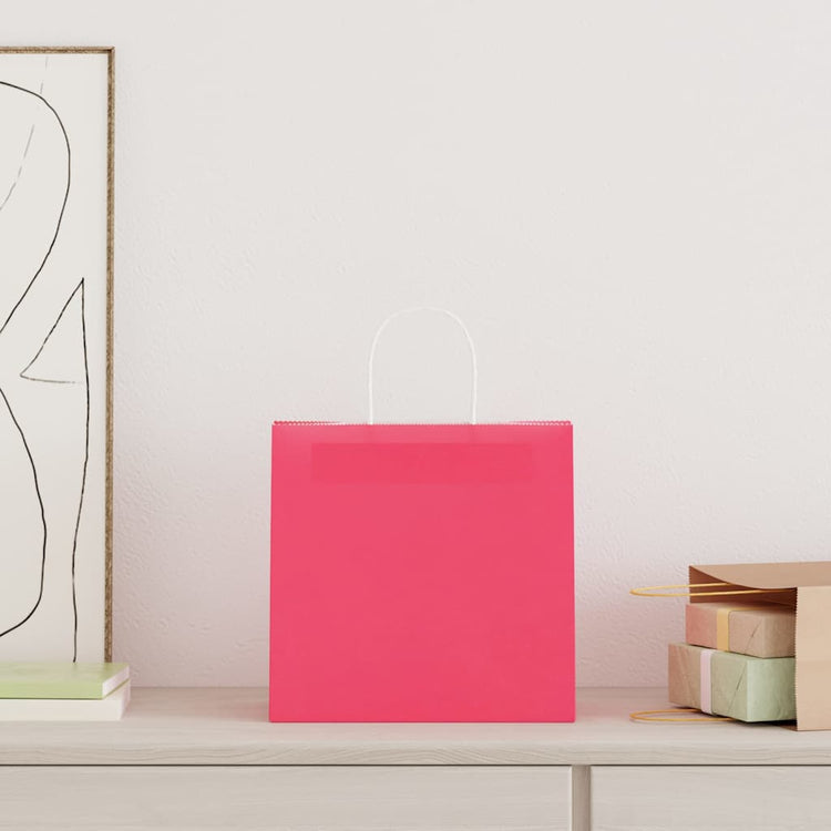 VidaXL Papiertüten 250 Stück mit Griffen 54x15x49 cm rosa
