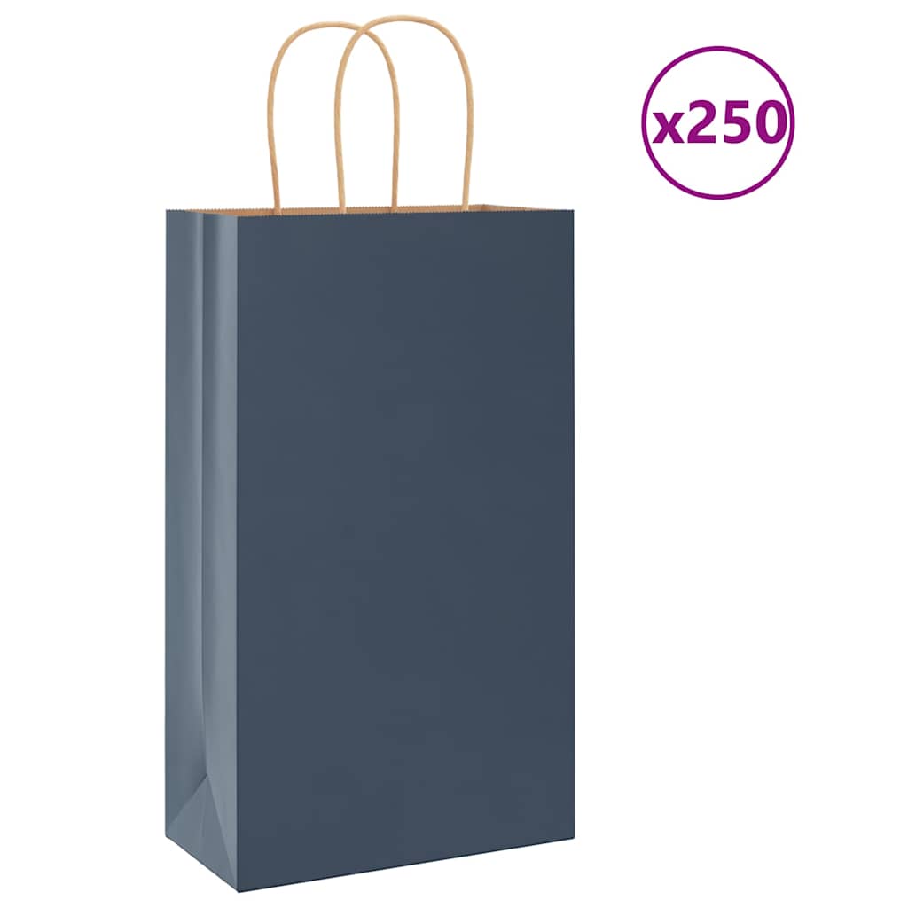 VidaXL Papiertüten 250 Stück mit Griffen 21x11x36 cm blau