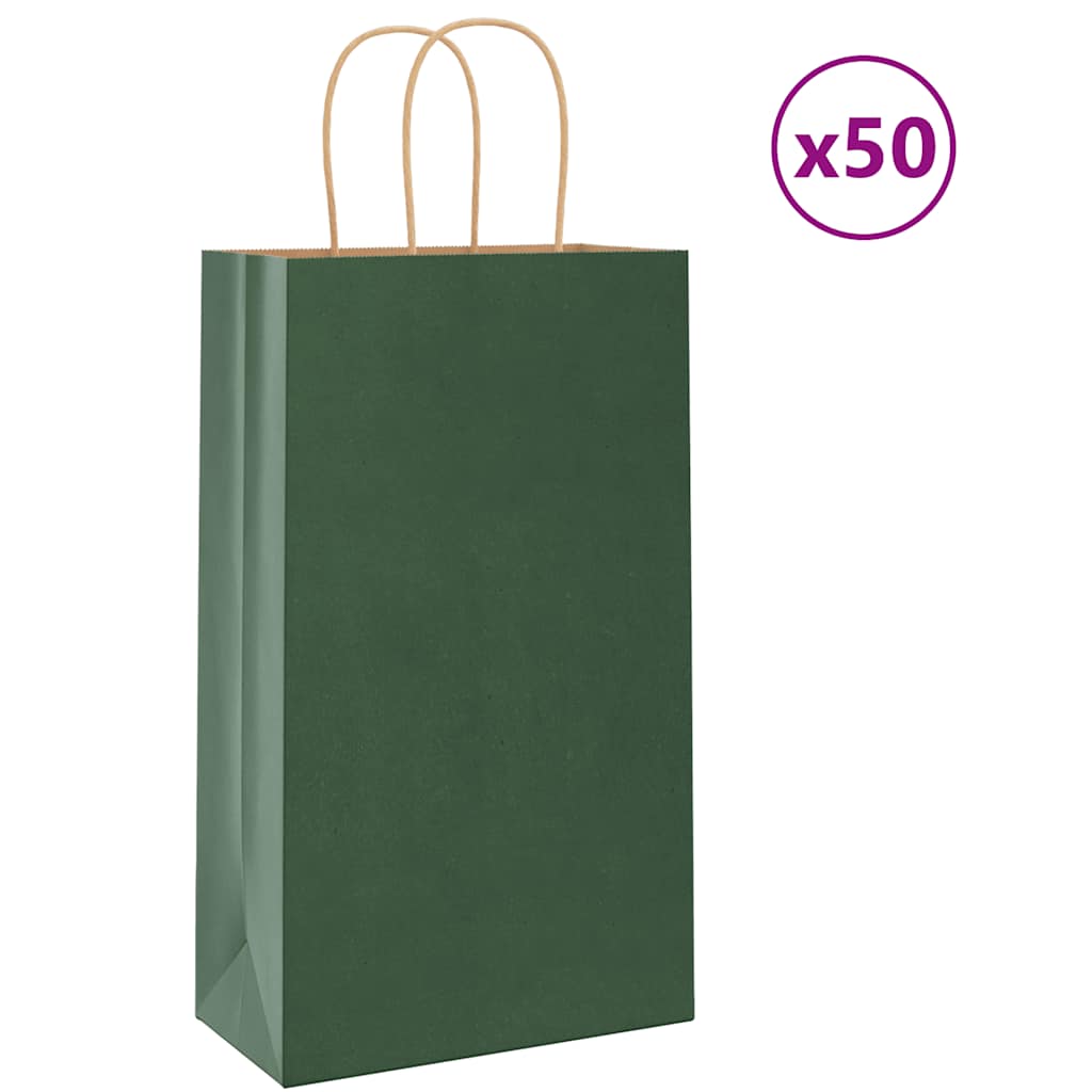 VidaXL Papiertüten 50 Stück mit Griffen 21x11x36 cm grün