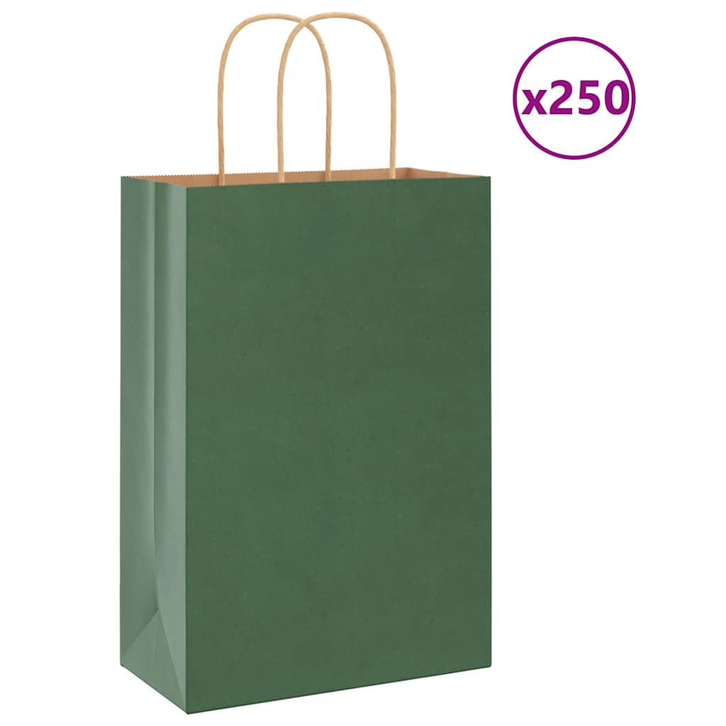 VidaXL Papiertüten 250 Stück mit Griffen 21x11x31 cm grün
