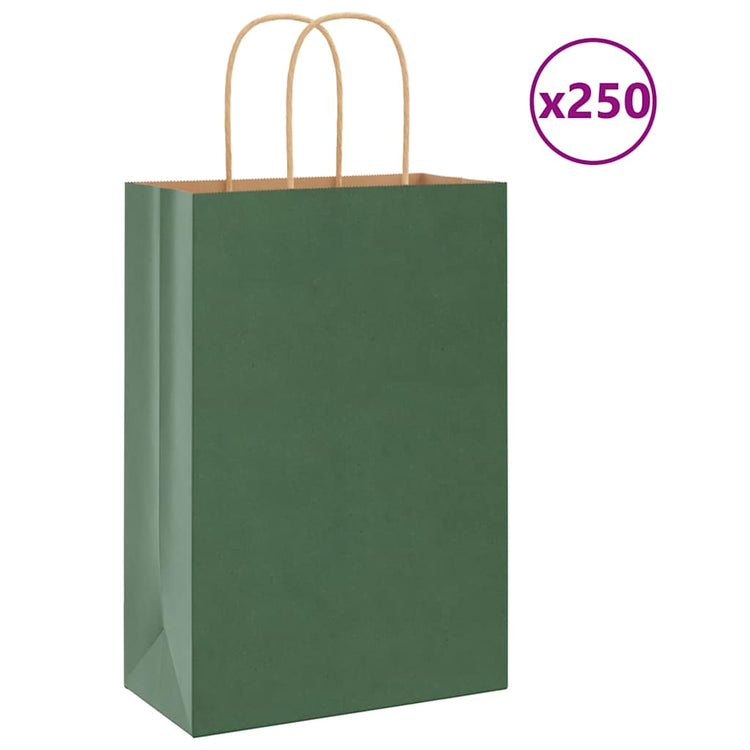 VidaXL Papiertüten 250 Stück mit Griffen 21x11x31 cm grün