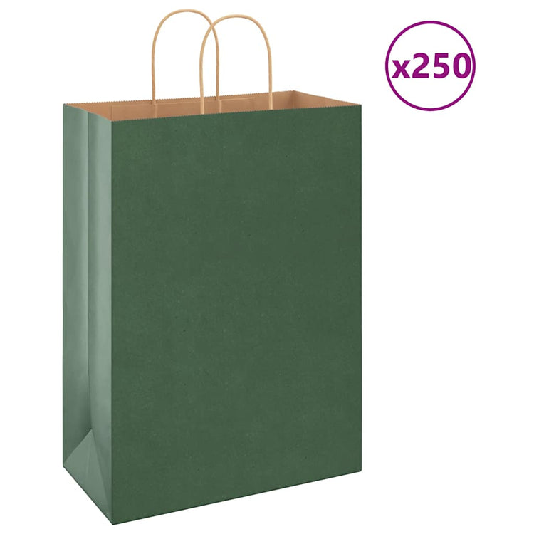 VidaXL Papiertüten 250 Stück mit Griffen 32x17x44 cm grün