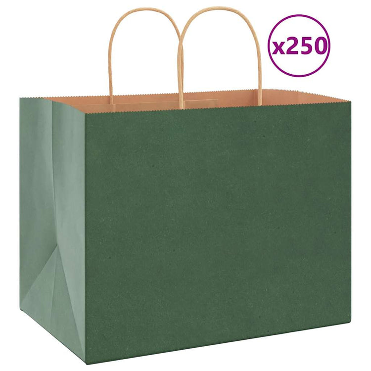 VidaXL Papiertüten 250 Stück mit Griffen 32x22x24 cm grün