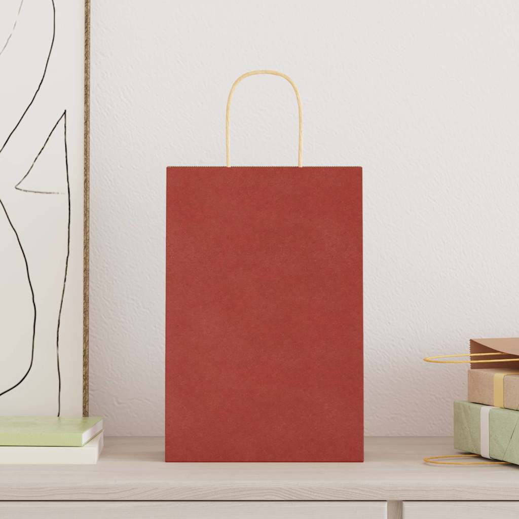 VidaXL Papiertüten 250 Stück mit Griffen 21x11x31 cm rot
