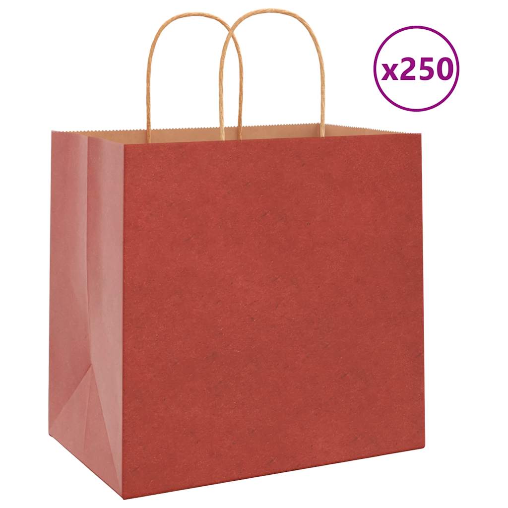 VidaXL Papiertüten 250 Stück mit Griffen 26x17x25 cm rot