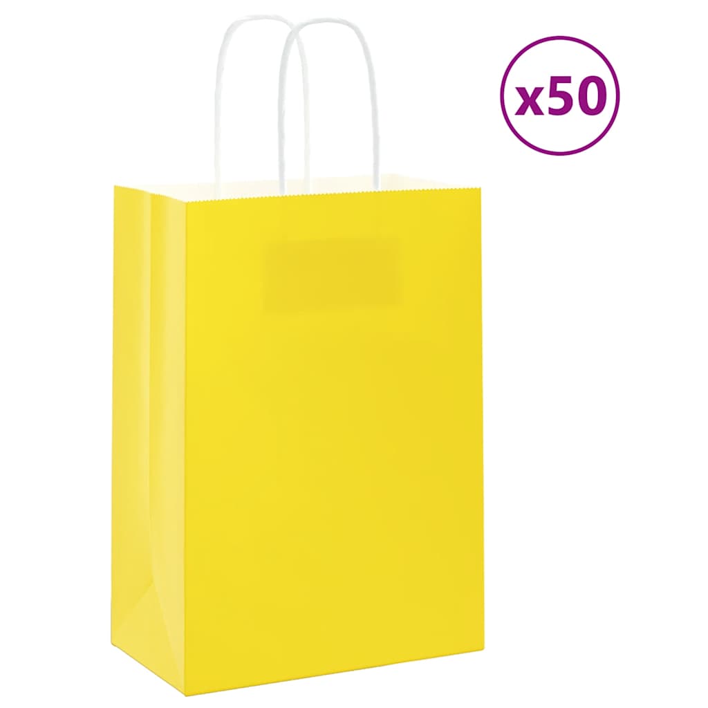 VidaXL Papiertüten 50 Stück mit Griffen 15x8x21 cm gelb