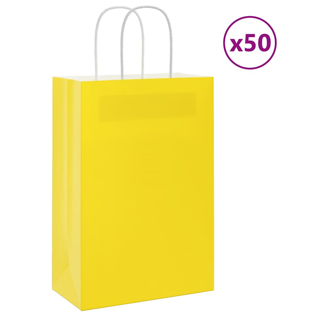 VidaXL Papiertüten 50 Stück mit Griffen 21x11x31 cm gelb