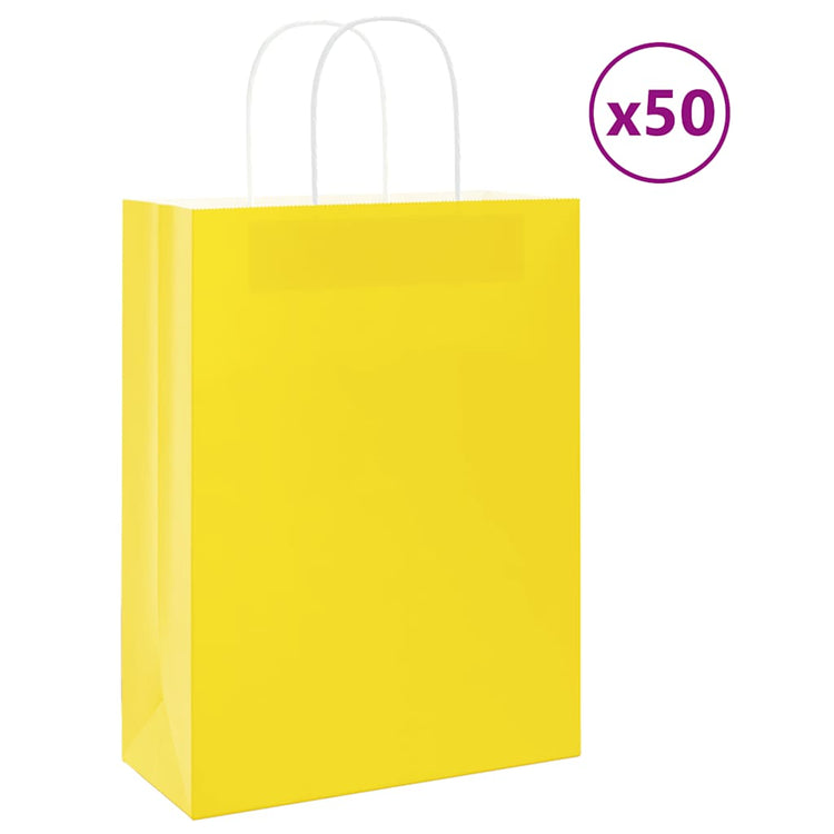 VidaXL Papiertüten 50 Stück mit Griffen 26x12x35 cm gelb