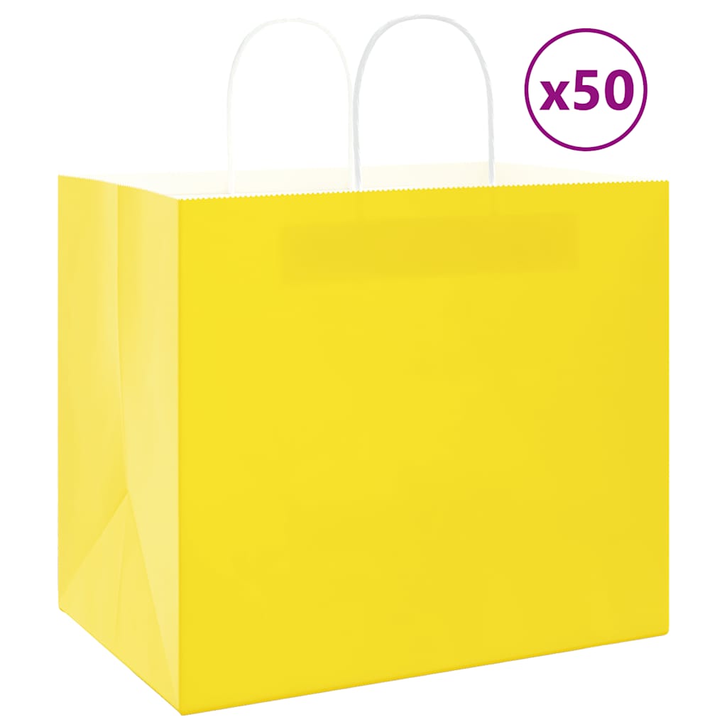 VidaXL Papiertüten 50 Stück mit Griffen 32x22x28 cm gelb