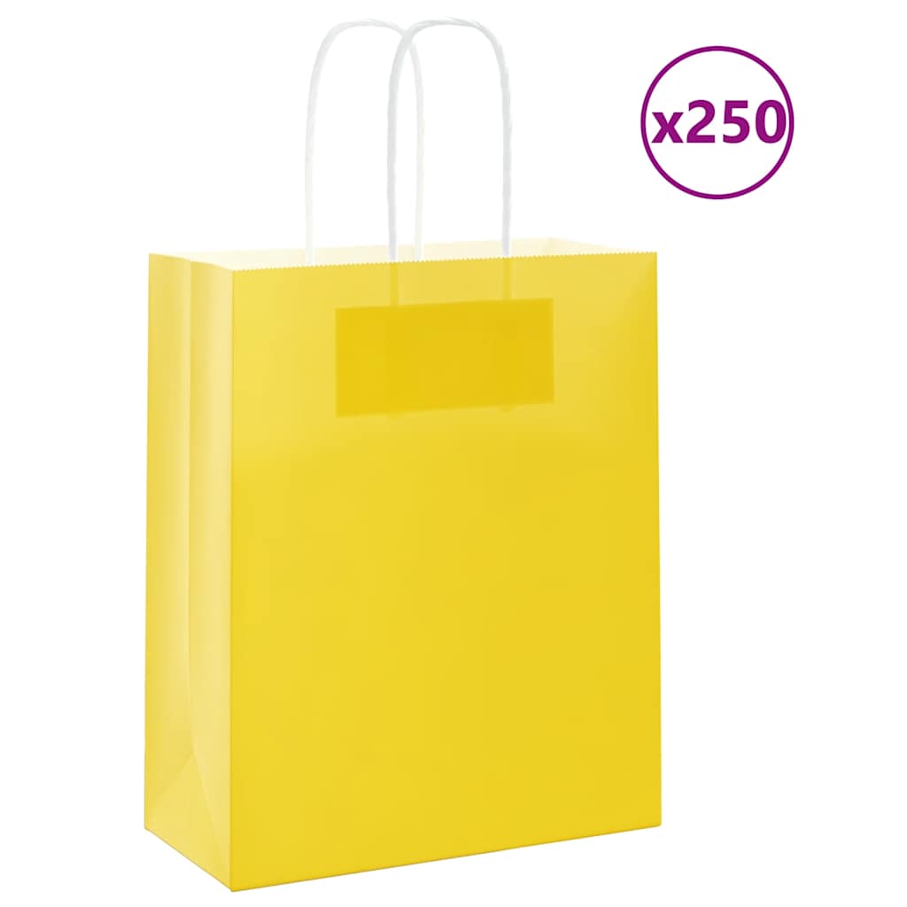 VidaXL Papiertüten 250 Stück mit Griffen 18x8x22 cm gelb