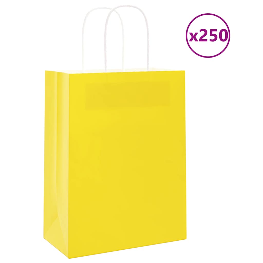 VidaXL Papiertüten 250 Stück mit Griffen 21x11x28 cm gelb