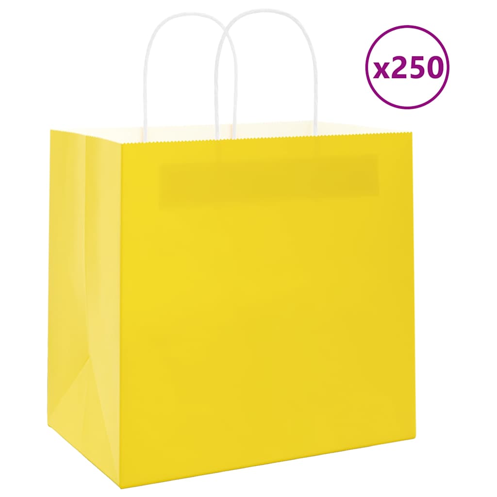 VidaXL Papiertüten 250 Stück mit Griffen 26x17x25 cm gelb