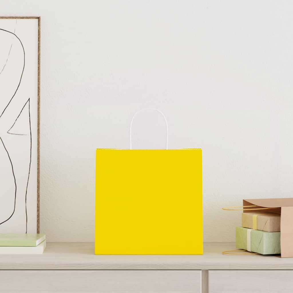 VidaXL Papiertüten 250 Stück mit Griffen 26x17x25 cm gelb