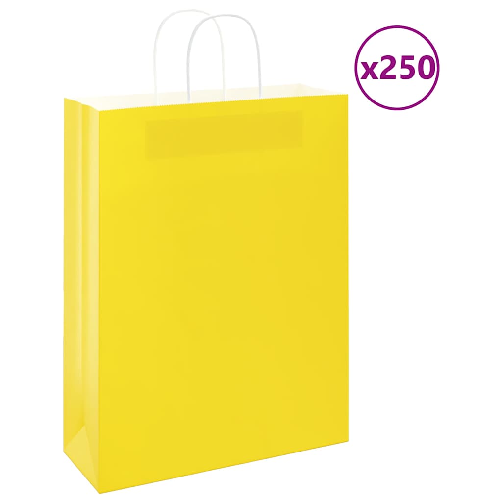 VidaXL Papiertüten 250 Stück mit Griffen 32x12x42 cm gelb