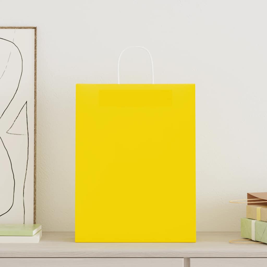 VidaXL Papiertüten 250 Stück mit Griffen 32x12x42 cm gelb