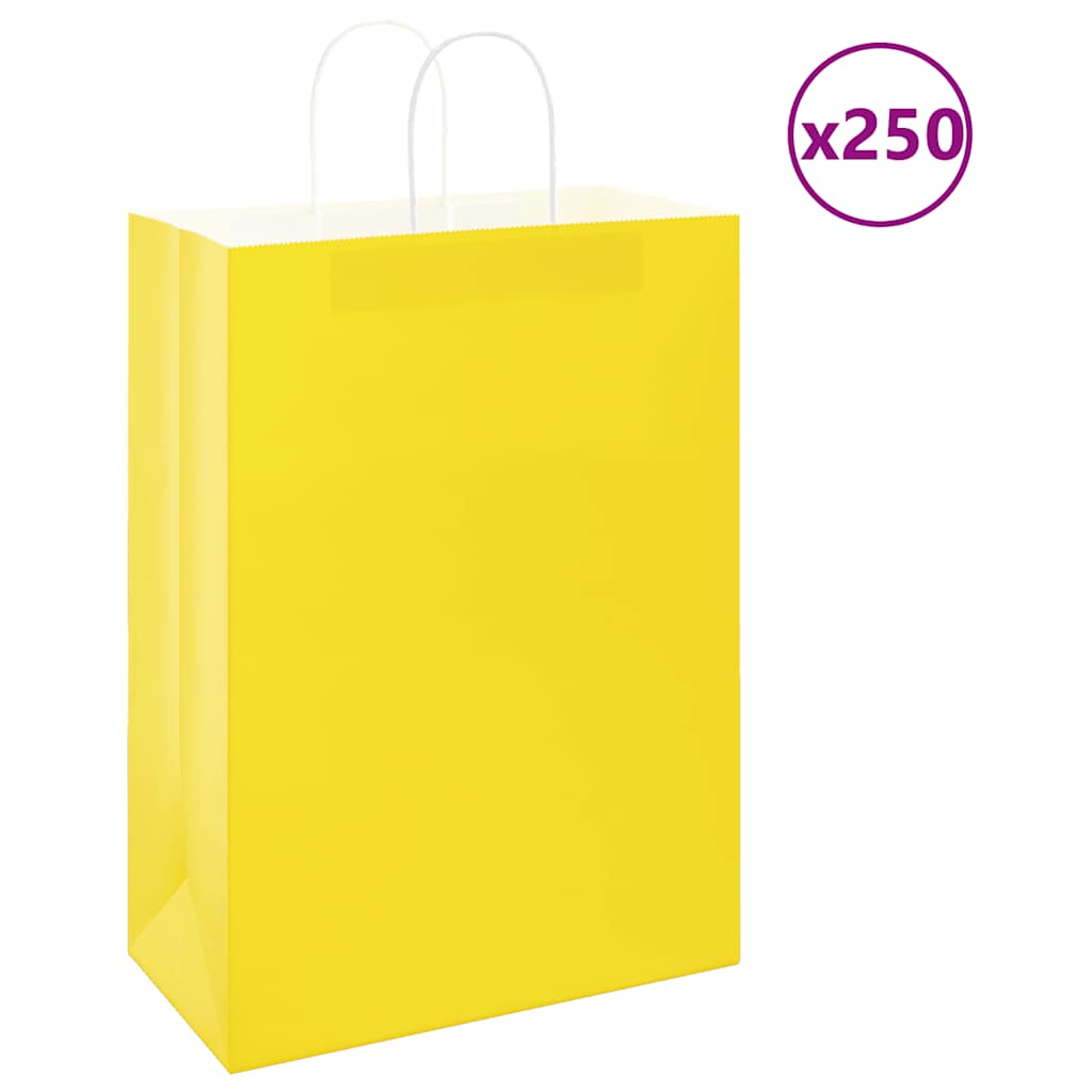 VidaXL Papiertüten 250 Stück mit Griffen 32x17x44 cm gelb
