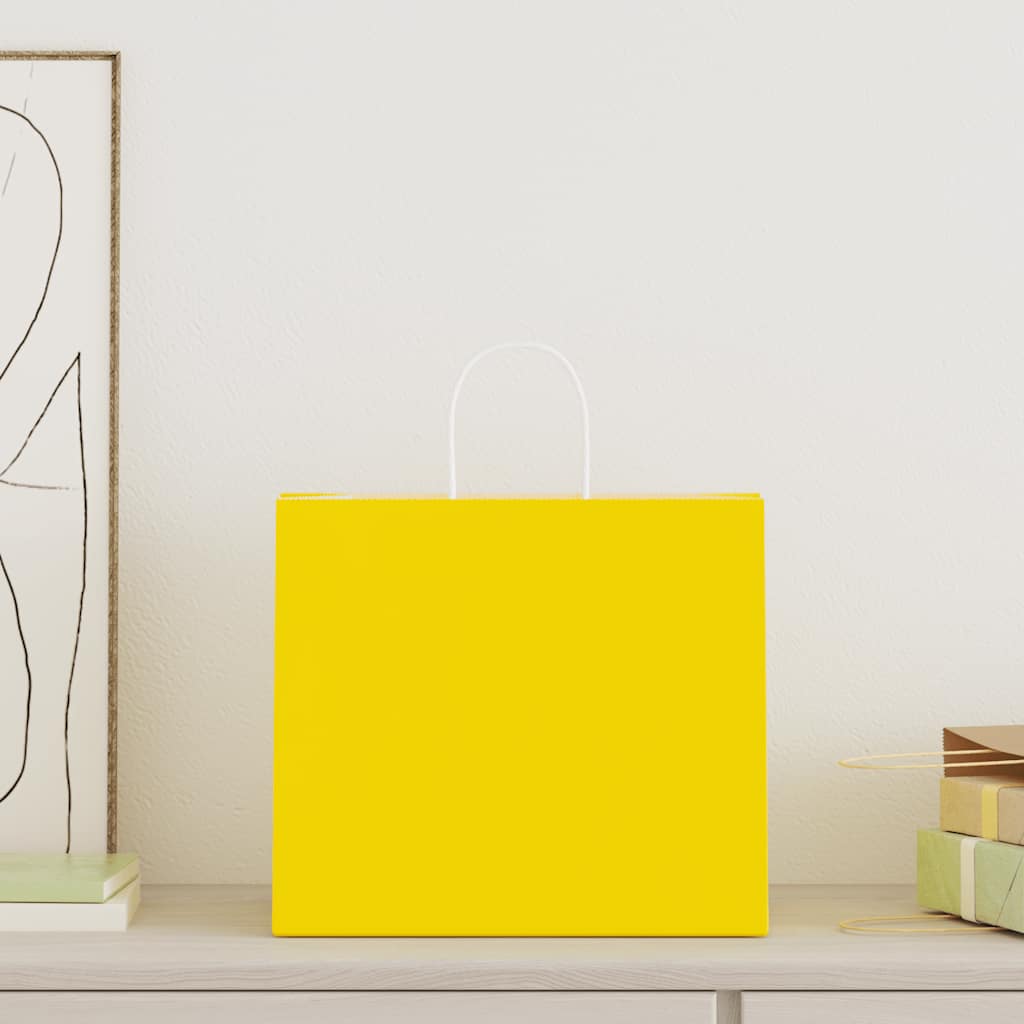 VidaXL Papiertüten 250 Stück mit Griffen 32x22x28 cm gelb