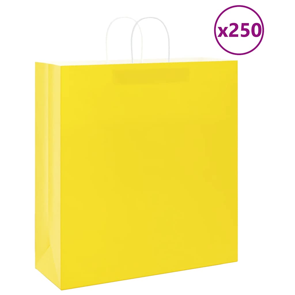 VidaXL Papiertüten 250 Stück mit Griffen 45x17x48 cm gelb