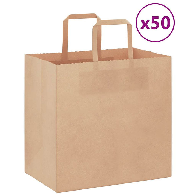 VidaXL Papiertüten 50 Stück mit Griffen 26x17x25 cm braun