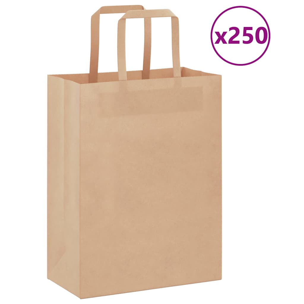 VidaXL Papiertüten 250 Stück mit Griffen 21x11x28 cm braun