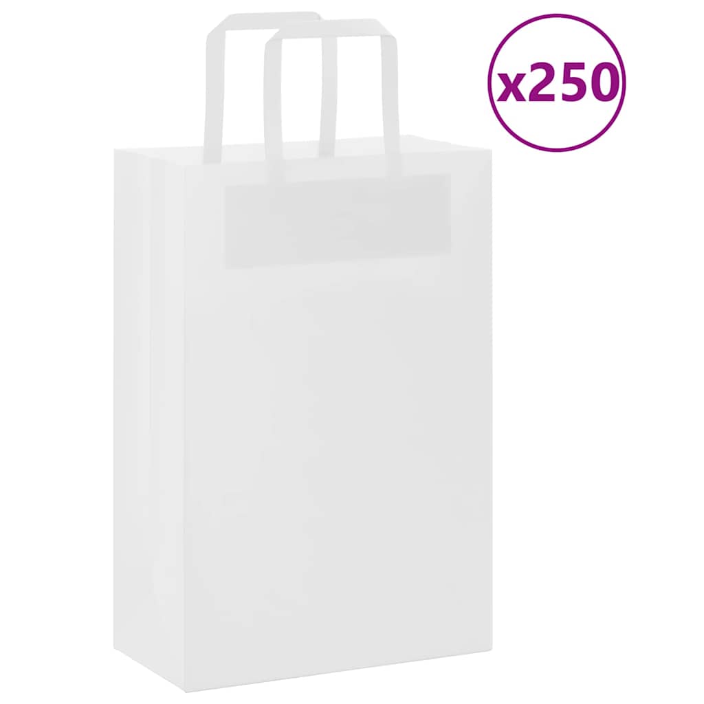 VidaXL Papiertüten 250 Stück mit Griffen 21x11x31 cm weiß