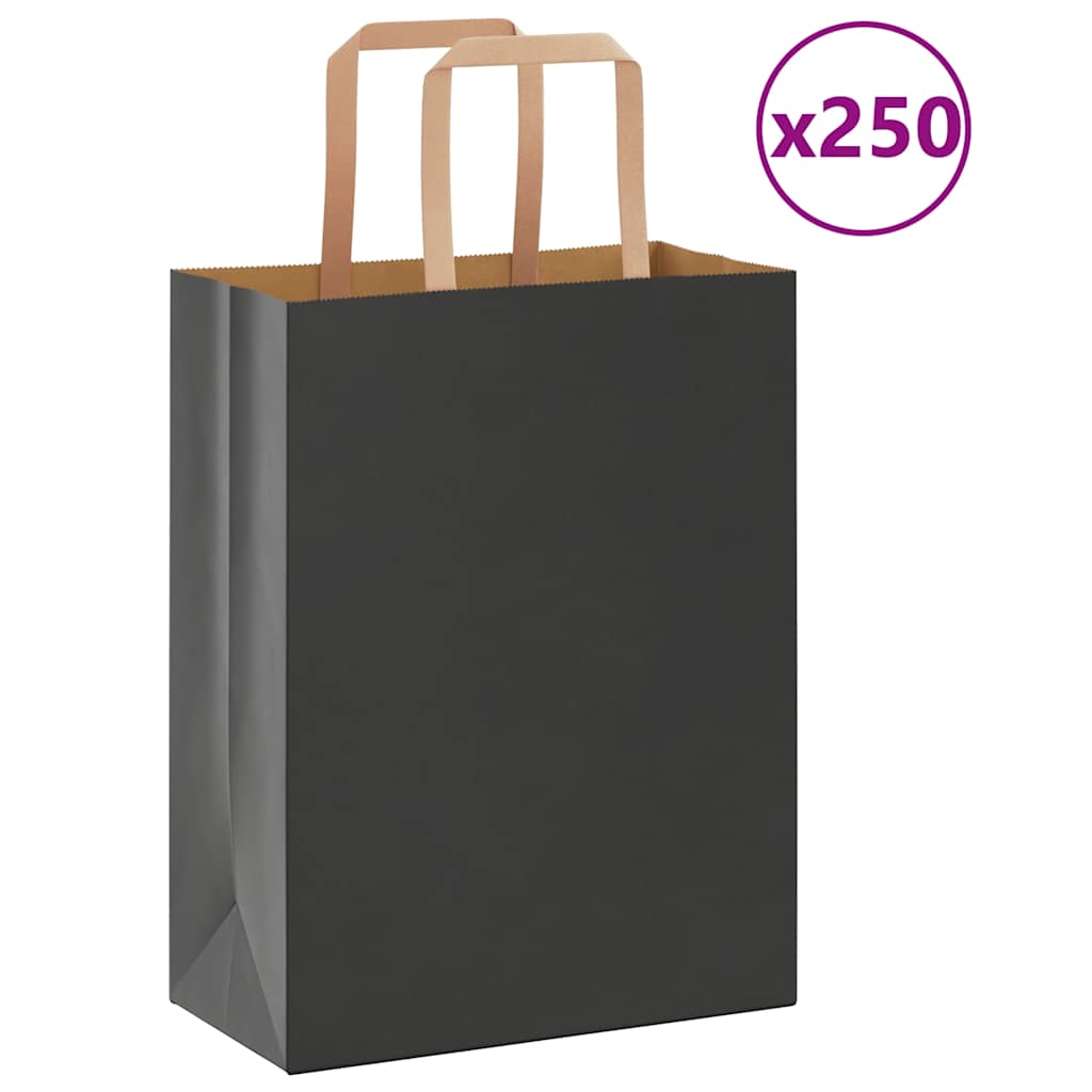 VidaXL Papiertüten 250 Stück mit Griffen 21x11x28 cm schwarz