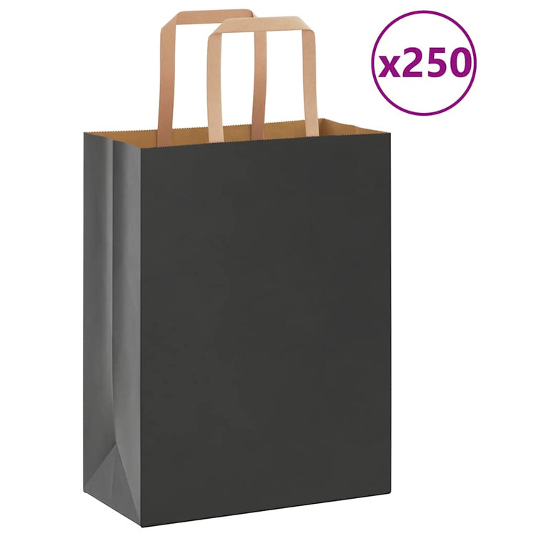 VidaXL Papiertüten 250 Stück mit Griffen 21x11x28 cm schwarz