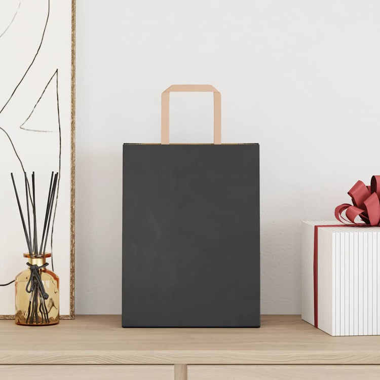 VidaXL Papiertüten 250 Stück mit Griffen 21x11x28 cm schwarz