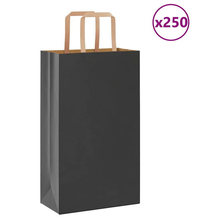VidaXL Papiertüten 250 Stück mit Griffen 21x11x36 cm schwarz