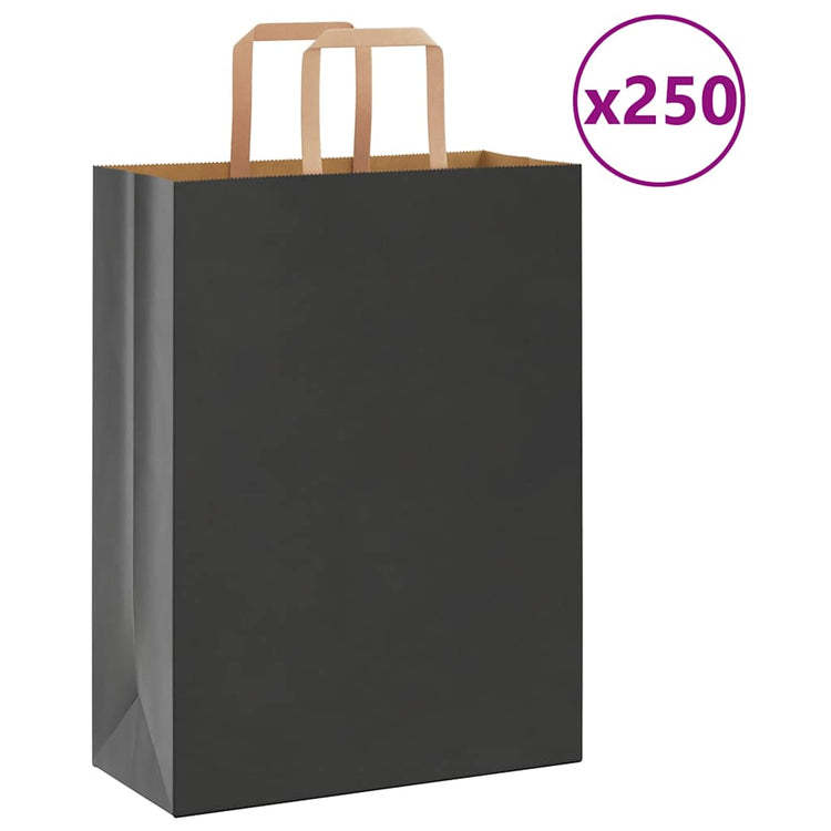 VidaXL Papiertüten 250 Stück mit Griffen 26x12x35 cm schwarz