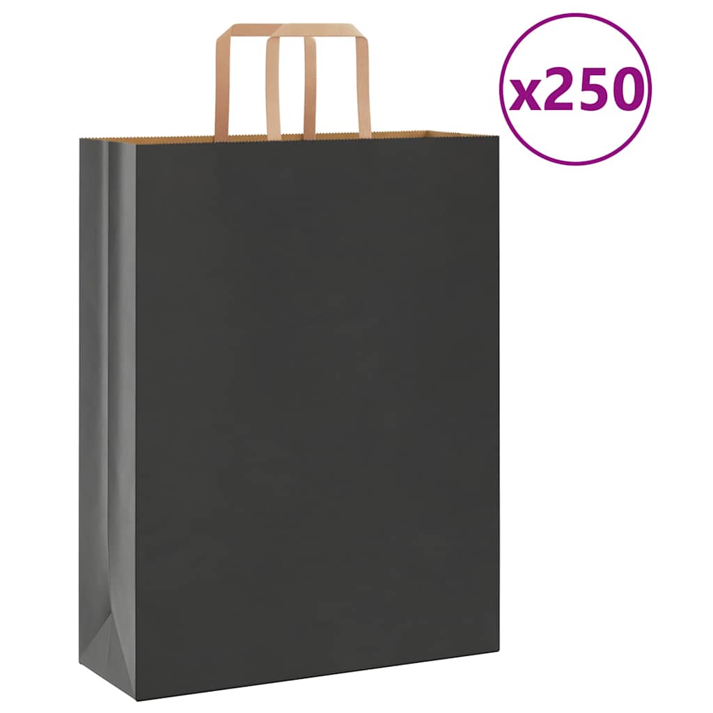 VidaXL Papiertüten 250 Stück mit Griffen 32x12x42 cm schwarz