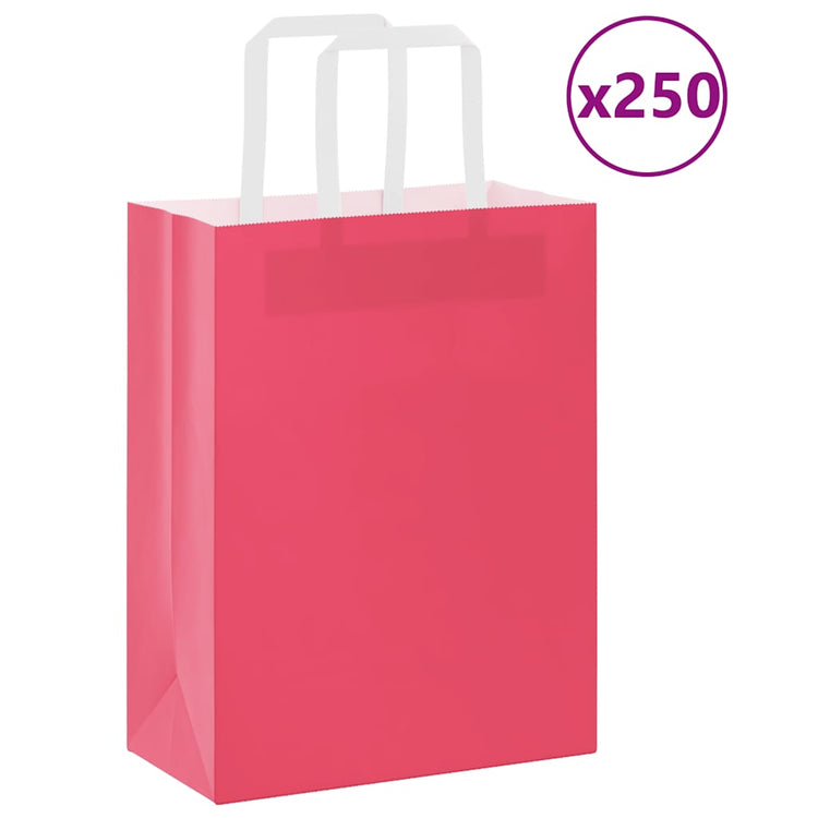 VidaXL Papiertüten 250 Stück mit Griffen 21x11x28 cm rosa