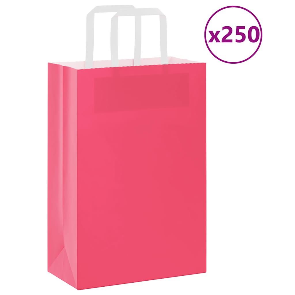 VidaXL Papiertüten 250 Stück mit Griffen 21x11x31 cm rosa