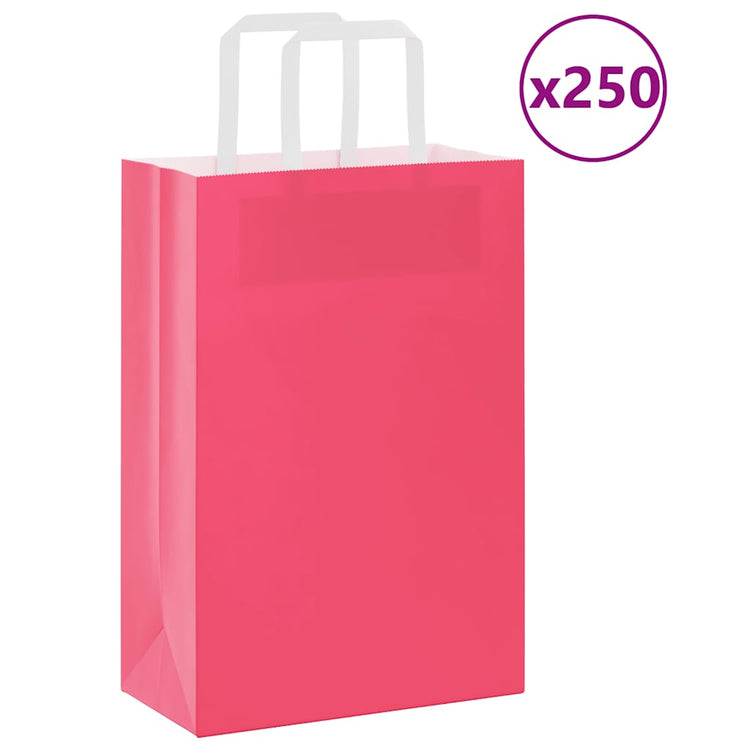 VidaXL Papiertüten 250 Stück mit Griffen 21x11x31 cm rosa