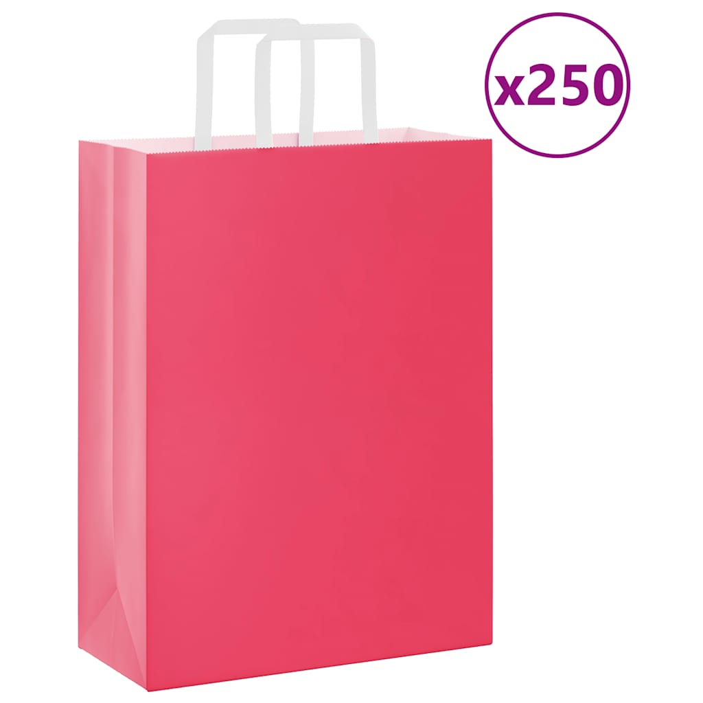 VidaXL Papiertüten 250 Stück mit Griffen 26x12x35 cm rosa
