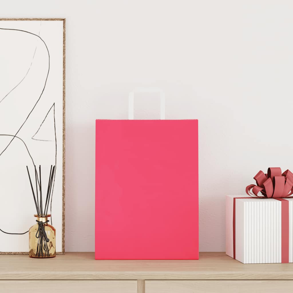 VidaXL Papiertüten 250 Stück mit Griffen 26x12x35 cm rosa