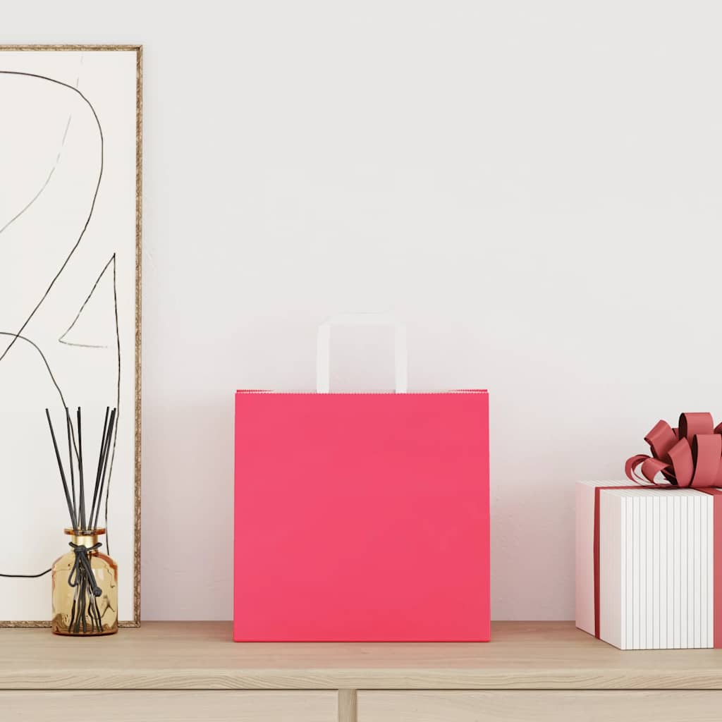 VidaXL Papiertüten 250 Stück mit Griffen 26x17x25 cm rosa