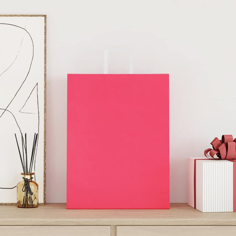 VidaXL Papiertüten 250 Stück mit Griffen 32x12x42 cm rosa