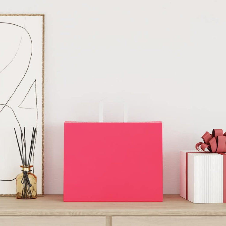 VidaXL Papiertüten 250 Stück mit Griffen 32x22x24 cm rosa