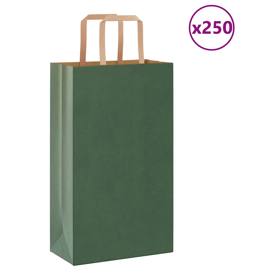 Vidaxxl Papiertüten 250 Stück mit Griffen 21x11x36 cm grün