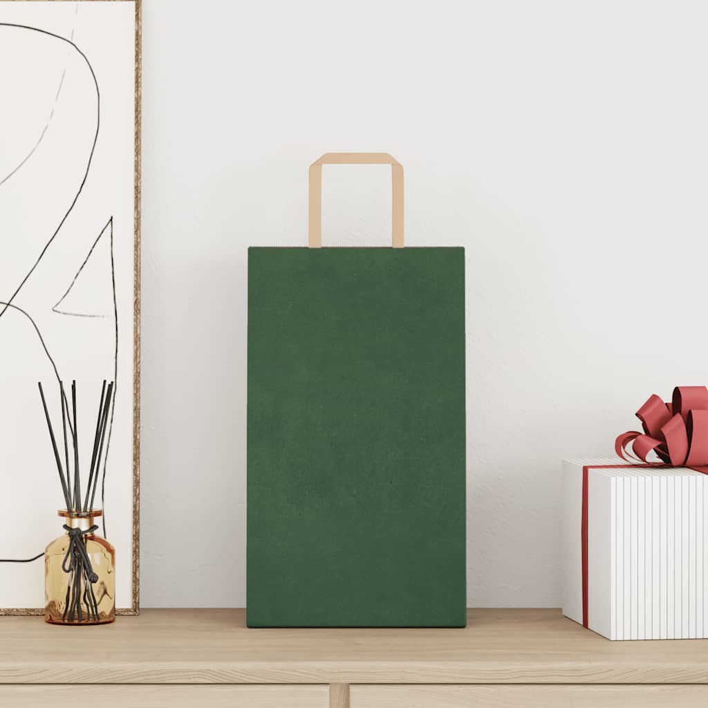 Vidaxxl Papiertüten 250 Stück mit Griffen 21x11x36 cm grün