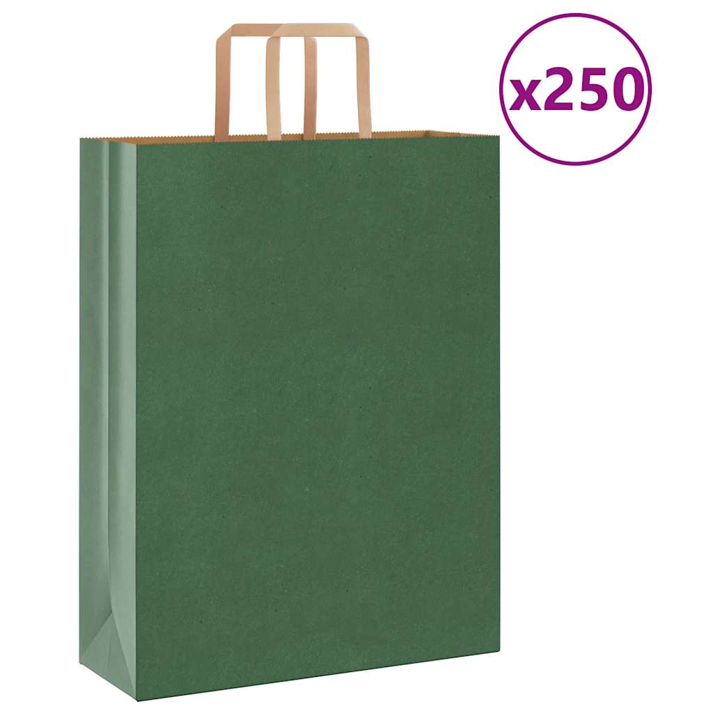 VidaXL Papiertüten 250 Stück mit Griffen 32x12x42 cm grün