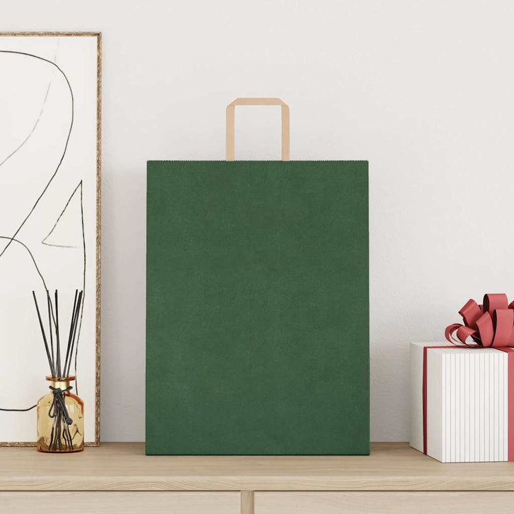 VidaXL Papiertüten 250 Stück mit Griffen 32x12x42 cm grün