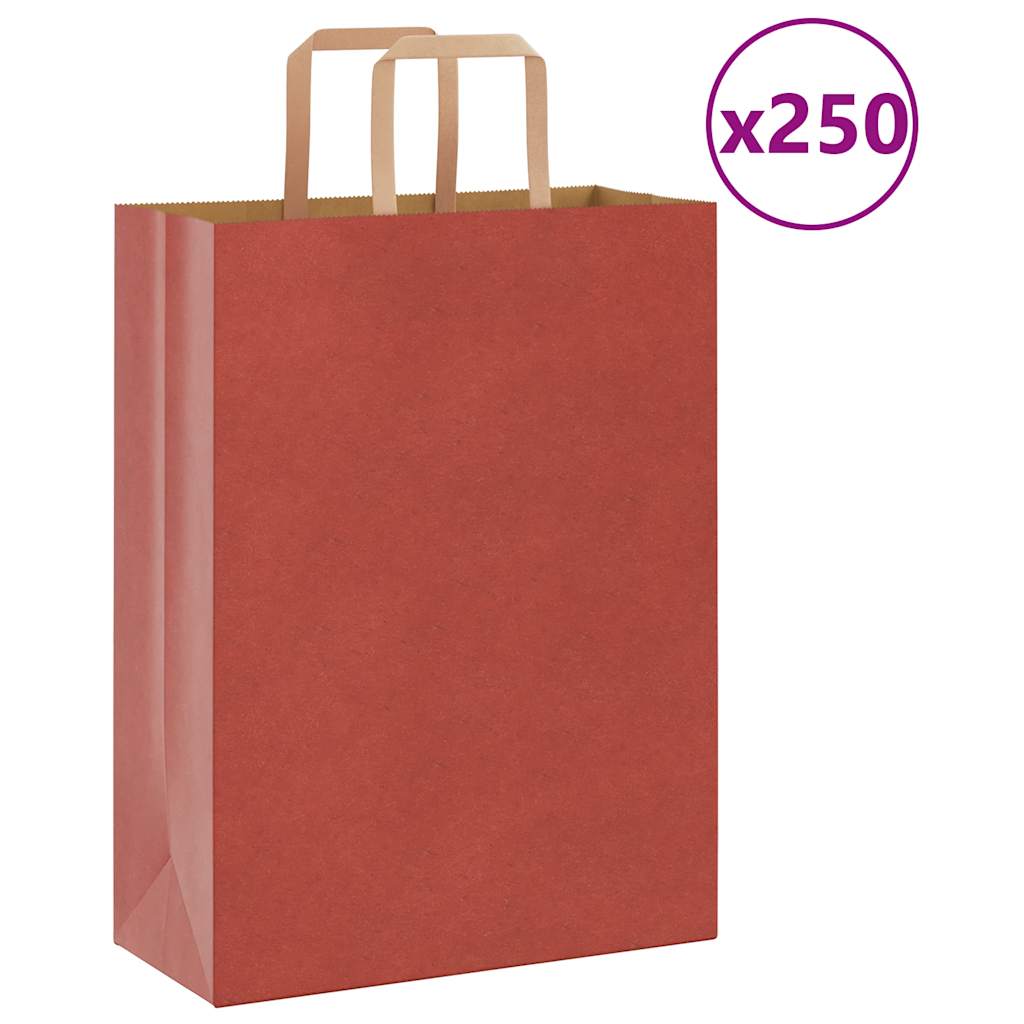 VidaXL Papiertüten 250 Stück mit Griffen 26x12x35 cm rot