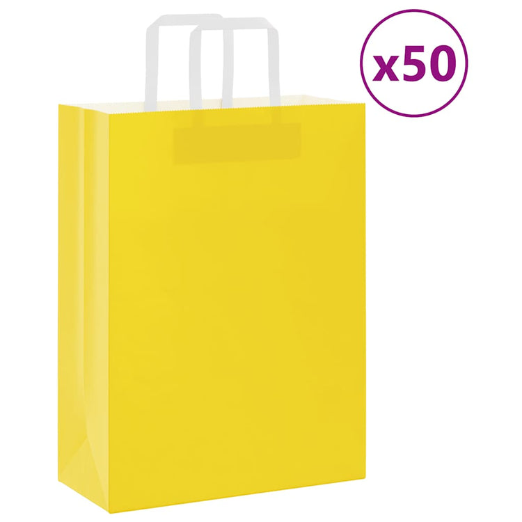 VidaXL Papiertüten 50 Stück mit Griffen 26x12x35 cm gelb